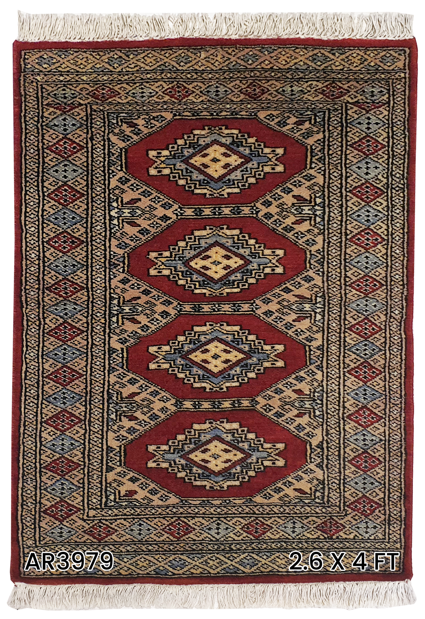 SUPERFINE BUKHARA RED WITH 4 MEDALLION & MULTICOLOUR BORDER - AR3979
