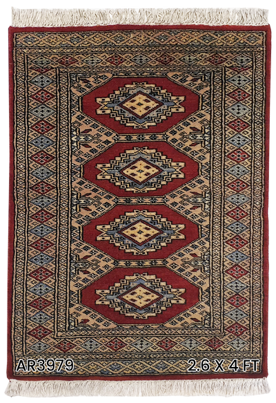 SUPERFINE BUKHARA RED WITH 4 MEDALLION & MULTICOLOUR BORDER - AR3979