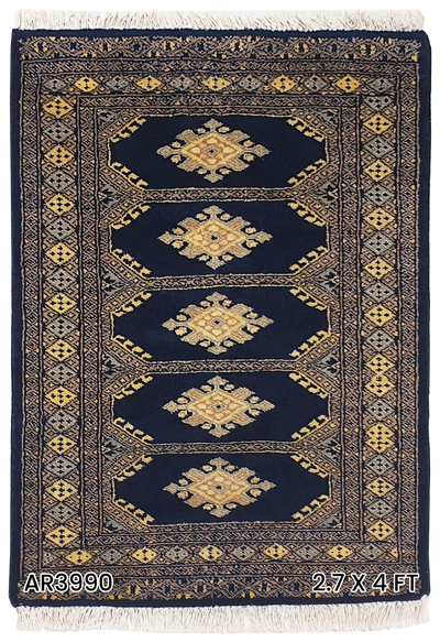 SUPERFINE BUKHARA DARK BLUE WITH 5 MEDALLION BROWN & GREY BORDER - AR3990