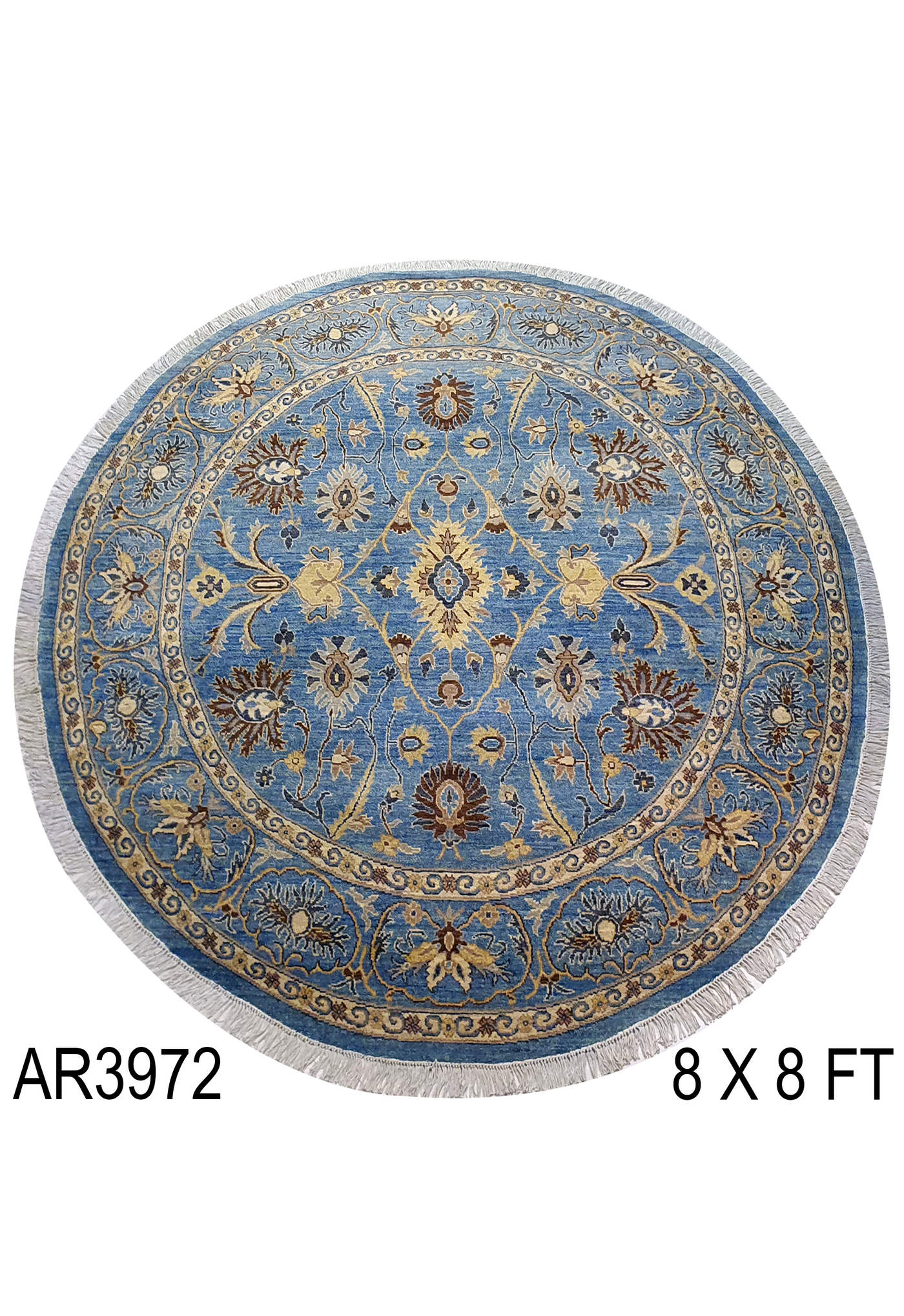 SUPERFINE HAND KNOTTED OUSHAK LIGHT BLUE WOOL ROUND WITH HAND-SPIN FINE WOOL - AR3972