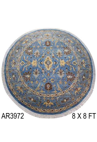 SUPERFINE HAND KNOTTED OUSHAK LIGHT BLUE WOOL ROUND WITH HAND-SPIN FINE WOOL - AR3972