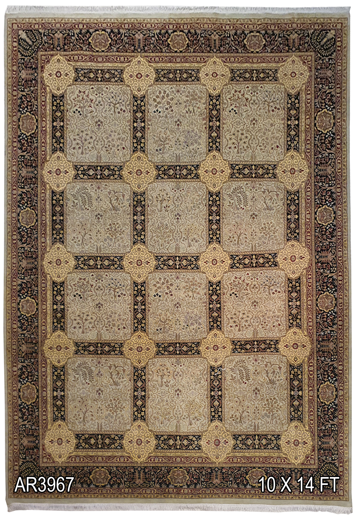 SUPERFINE PAK PERSIAN ISFAHAN ALLOVER BOXES DESIGN MADE OF BABY LAMBS WOOL LIGHT BROWN WITH DARK BORDER - AR3967
