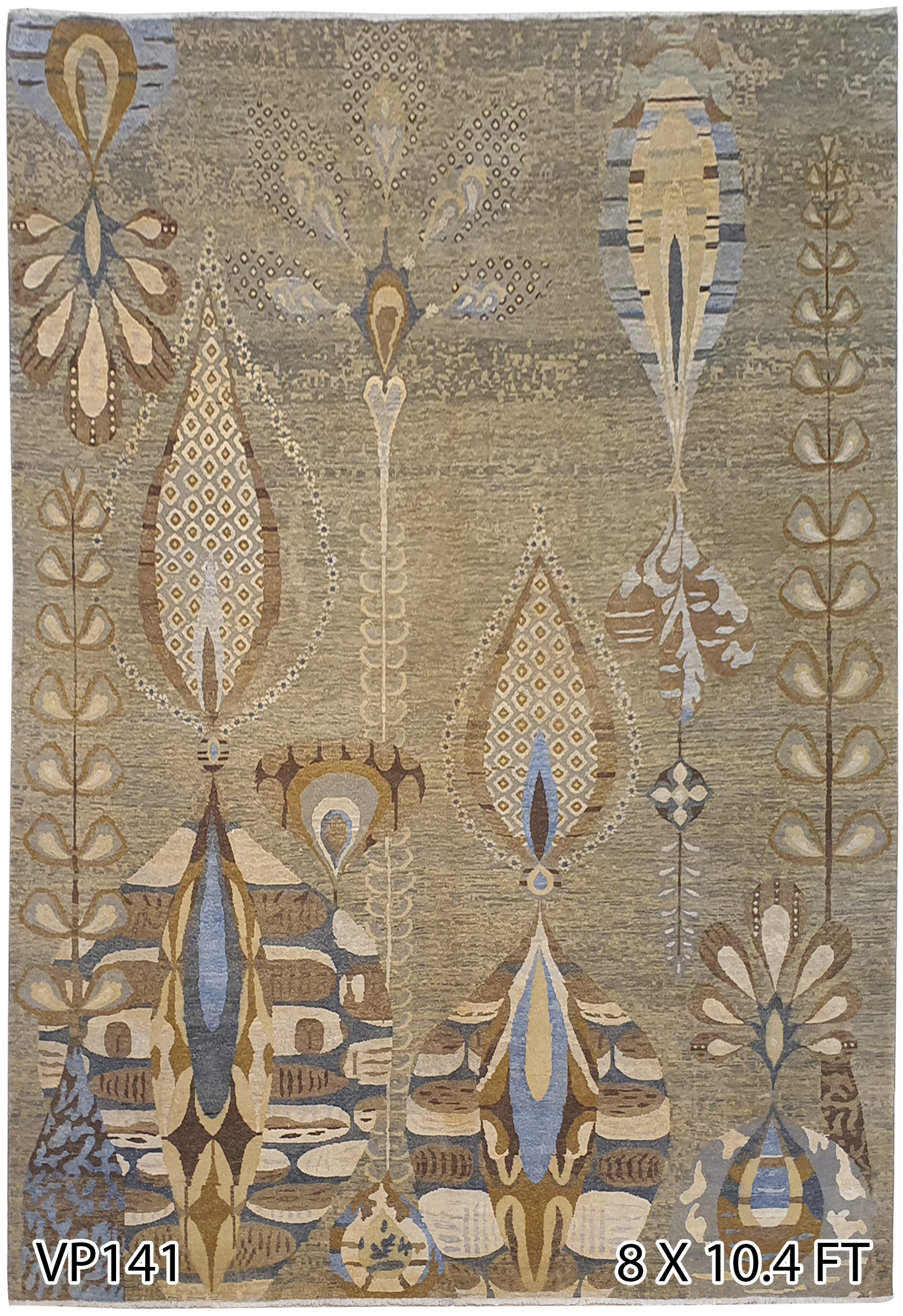 Persian Trees Of Life Motif Silk and Wool Light Brown With Dark Brown Motif - VP141
