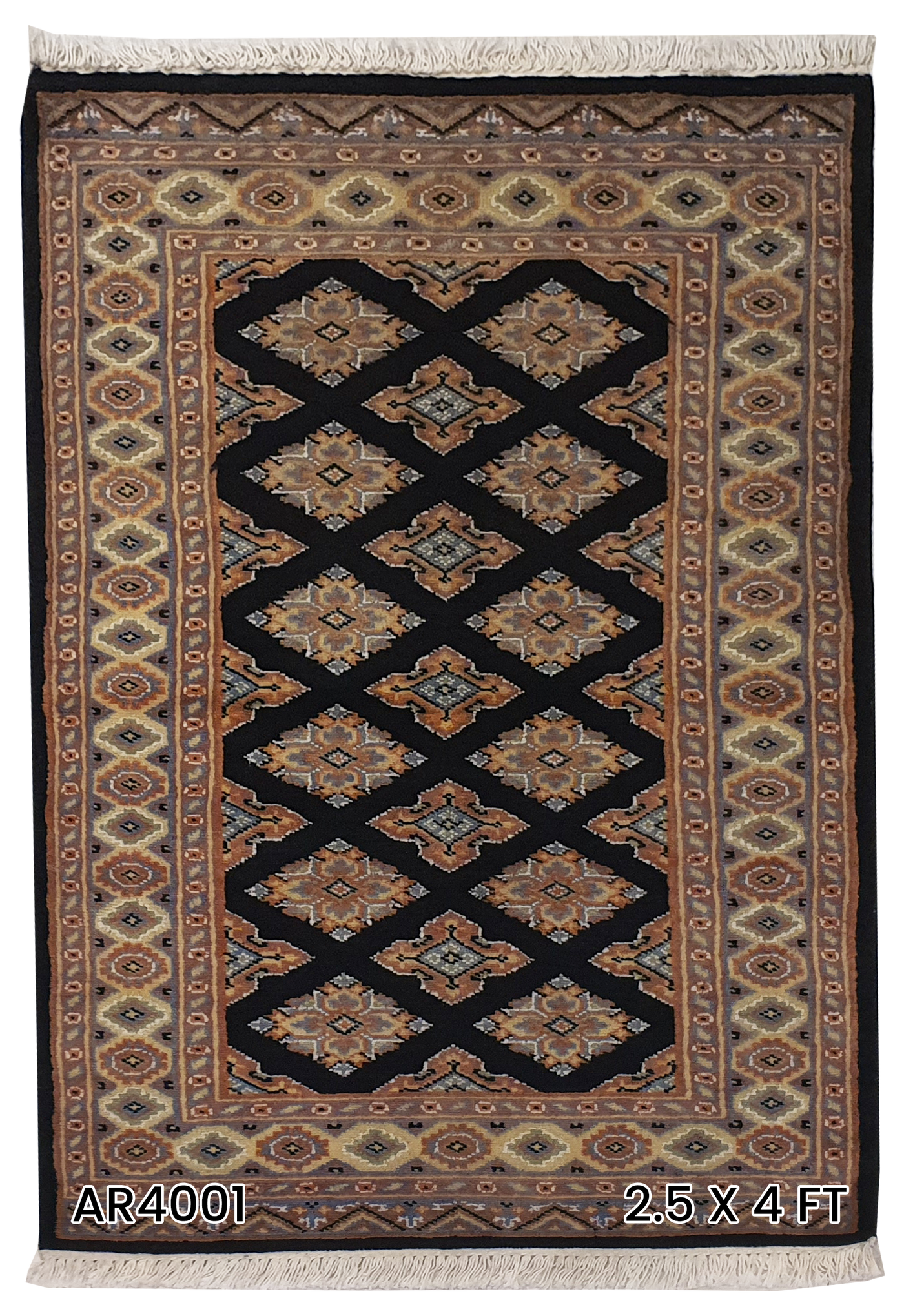 SUPERFINE BUKHARA BLACK ALLOVER DIAMOND DESIGN WITH SILK - AR4001