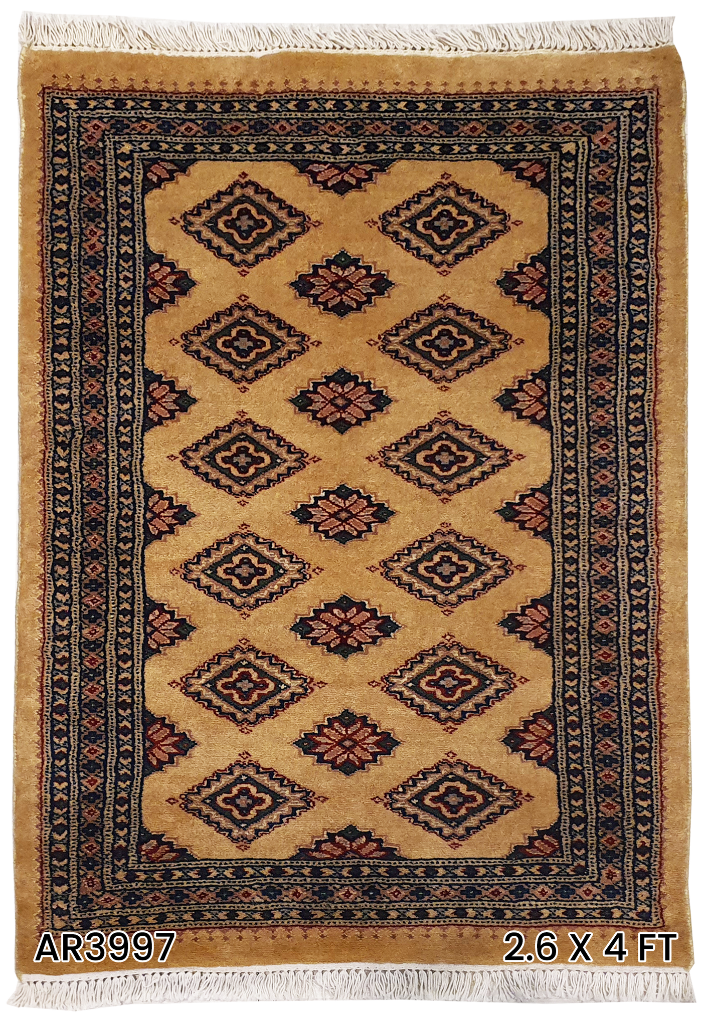 SUPERFINE BUKHARA YELLOW WITH RED & BLUE MOTIF SILK INLET - AR3997