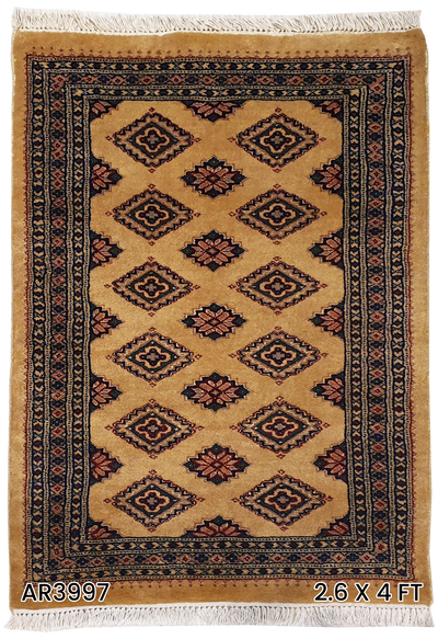 SUPERFINE BUKHARA YELLOW WITH RED & BLUE MOTIF SILK INLET - AR3997