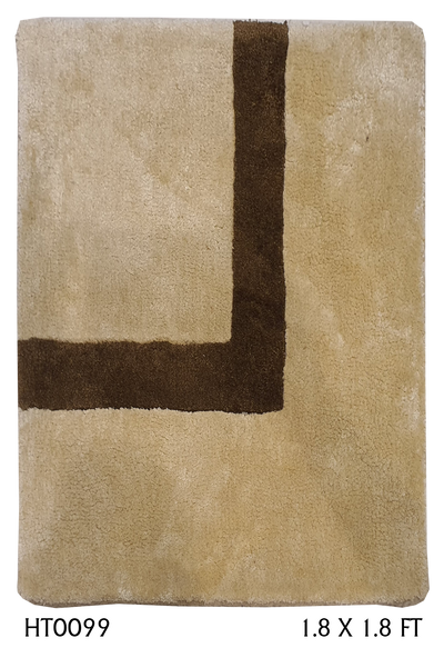 SUPERFINE HAND TUFTED VISCOSE (SILK) CREAM & BROWN STRIPE CUT PILE CARPET SAMPLE - HT0099