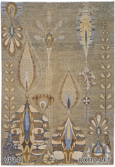 Persian Trees Of Life Motif Silk and Wool Light Brown With Dark Brown Motif - VP141