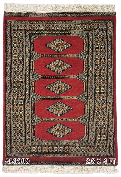 SUPERFINE BUKHARA RED WITH 5 MEDALLION & GREY BORDER - AR3989