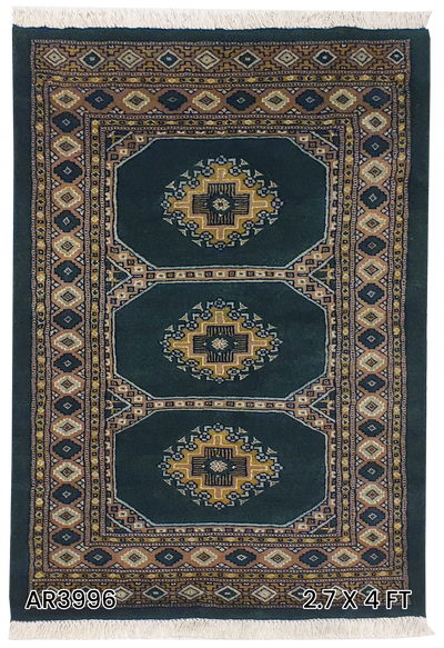 SUPERFINE BUKHARA GREEN & BROWN WITH 3 MEDALLION INLET SILK - AR3996