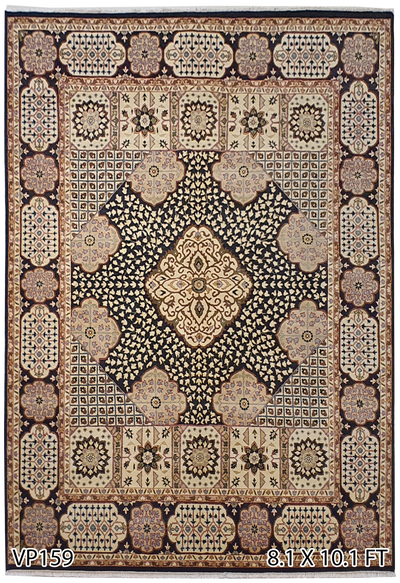 Superfine Persian Joshgan Wool Black With Beautiful Fine Work Of Art Geometric Design-VP159