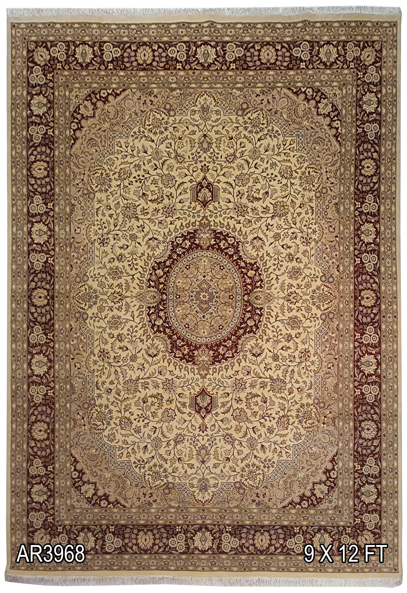 SUPERFINE PAK PERSIAN ISFAHAN CENTRE MEDALLION CREAM WITH RUST BORDER MADE OF BABY LAMBS WOOL - AR3968