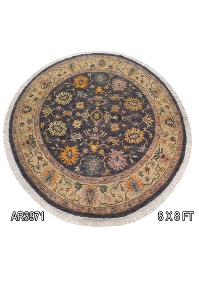 SUPERFINE HAND KNOTTED OUSHAK GREY WOOL ROUND WITH MULTICOLOUR FLOWERS MADE BY FINE HANDY FINE WOOL - AR3971