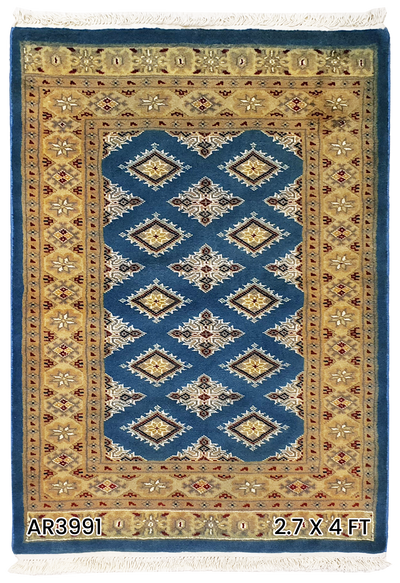 SUPERFINE BUKHARA SEA GREEN ALLOVER INLET SILK DESIGN & YELLOW BORDER - AR3991