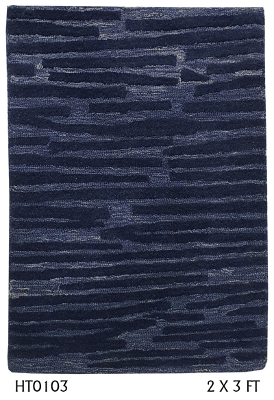 SUPERFINE HAND TUFTED LOOP & CUT PILE BLUE STRIPE CARPET SAMPLE - HT0103