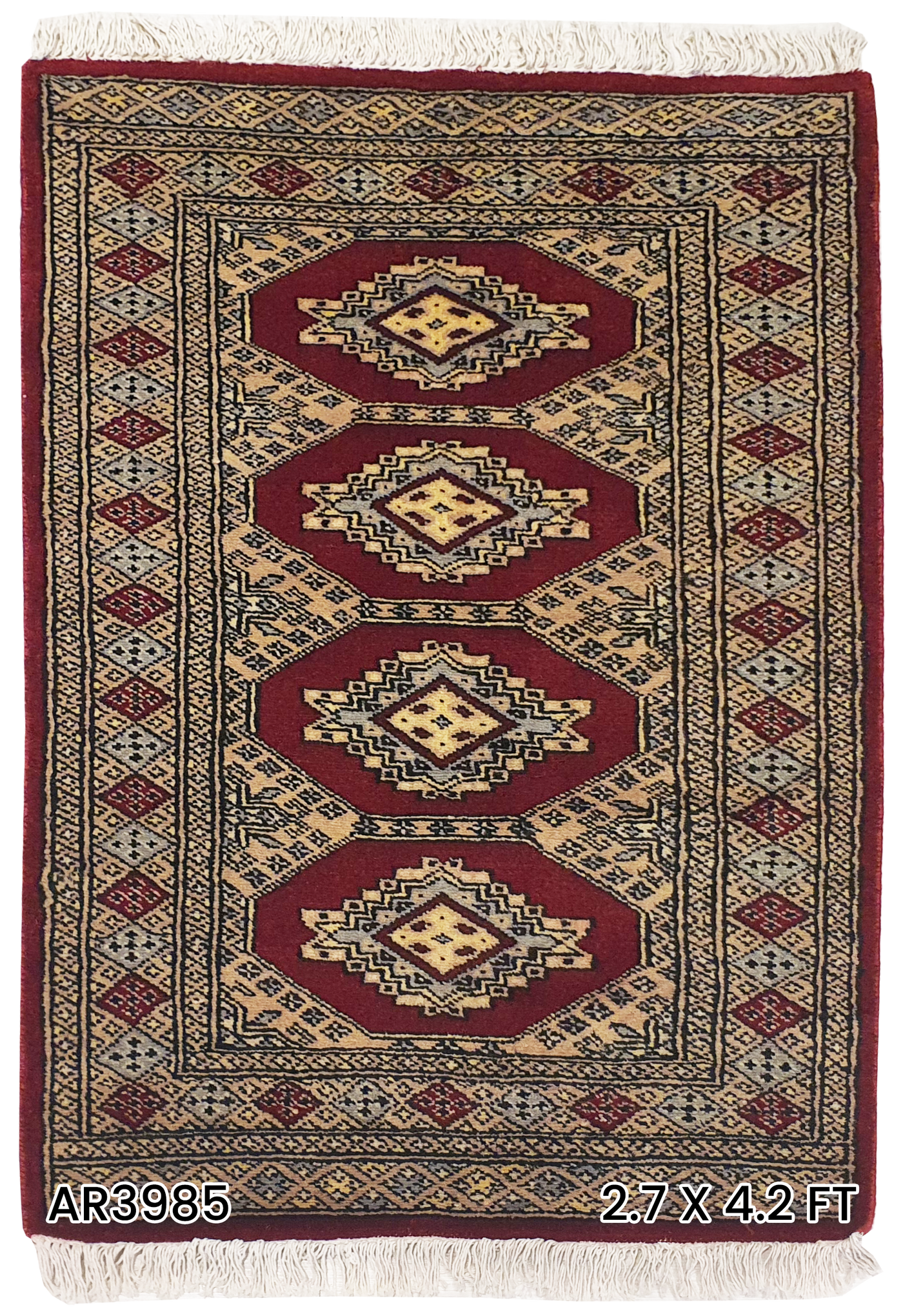 SUPERFINE BUKHARA RED WITH 4 MEDALLION BROWN & GREY BORDER - AR3985
