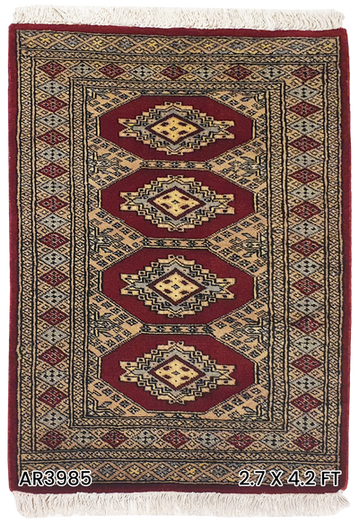 SUPERFINE BUKHARA RED WITH 4 MEDALLION BROWN & GREY BORDER - AR3985