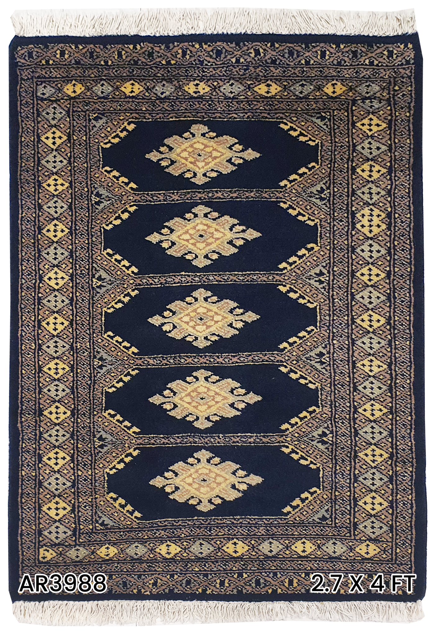 SUPERFINE BUKHARA BLUE WITH 5 MEDALLION WHITE & GREY BORDER - AR3988