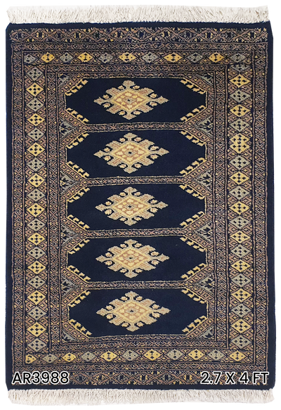 SUPERFINE BUKHARA BLUE WITH 5 MEDALLION WHITE & GREY BORDER - AR3988
