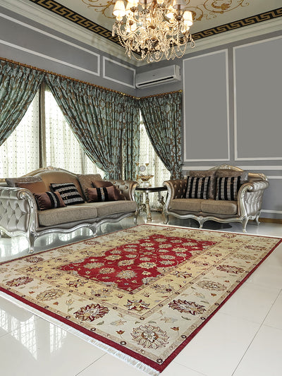 Indo Vegi Khazak with Double Border Design- 8.11 X 11.10 FT - AR1056