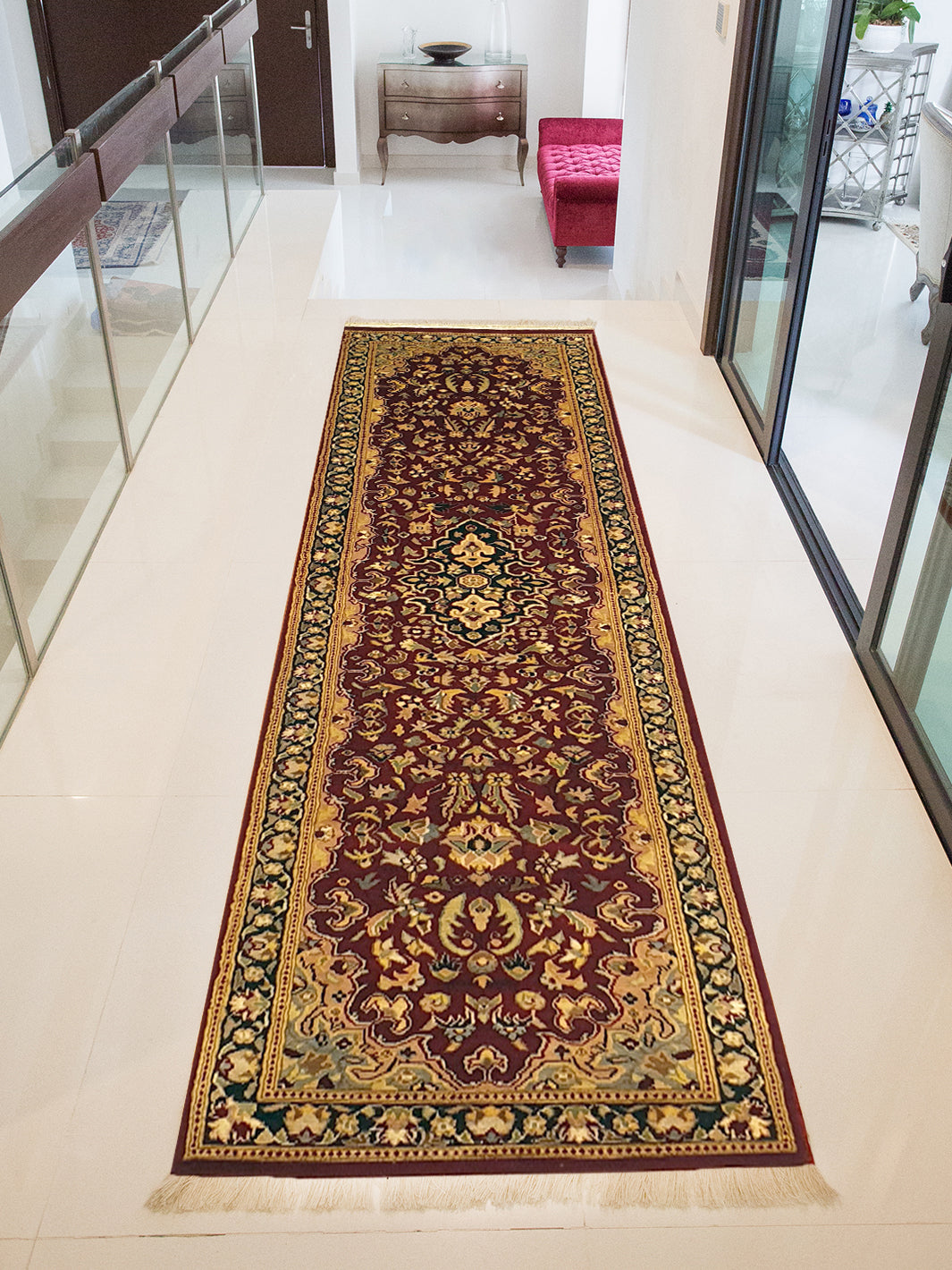 Superfine Pak Persian Isfahan Maroon With Black Border Runner-AR3292