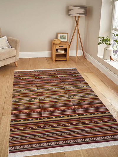 Turkish Wool Kilim Multicolor Stripes - 5.8 X 7.6 FT - AR3283