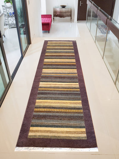 Superfine Persian Gabbah Wool Multicolour Stripe Design Runner With Plain Border-VP009