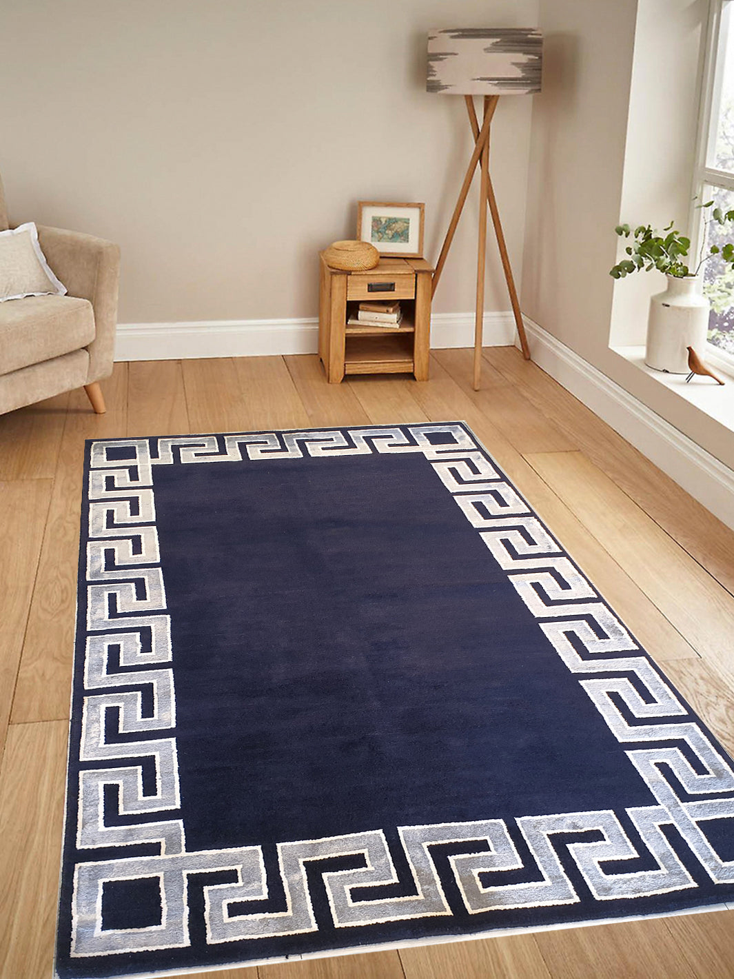Versace Black with Grey and White Silk Border - 4 X 6.2 FT - AR3013 ...