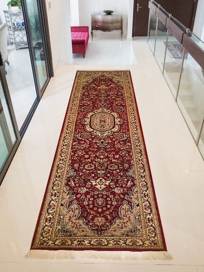 Persian Isfahan Red Silk And Wool Runner -AR3286