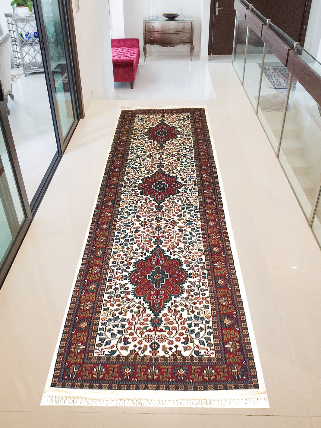 Superfine Tree-Of-Life Kashmir Runner Cream And Pink Border - AR3905