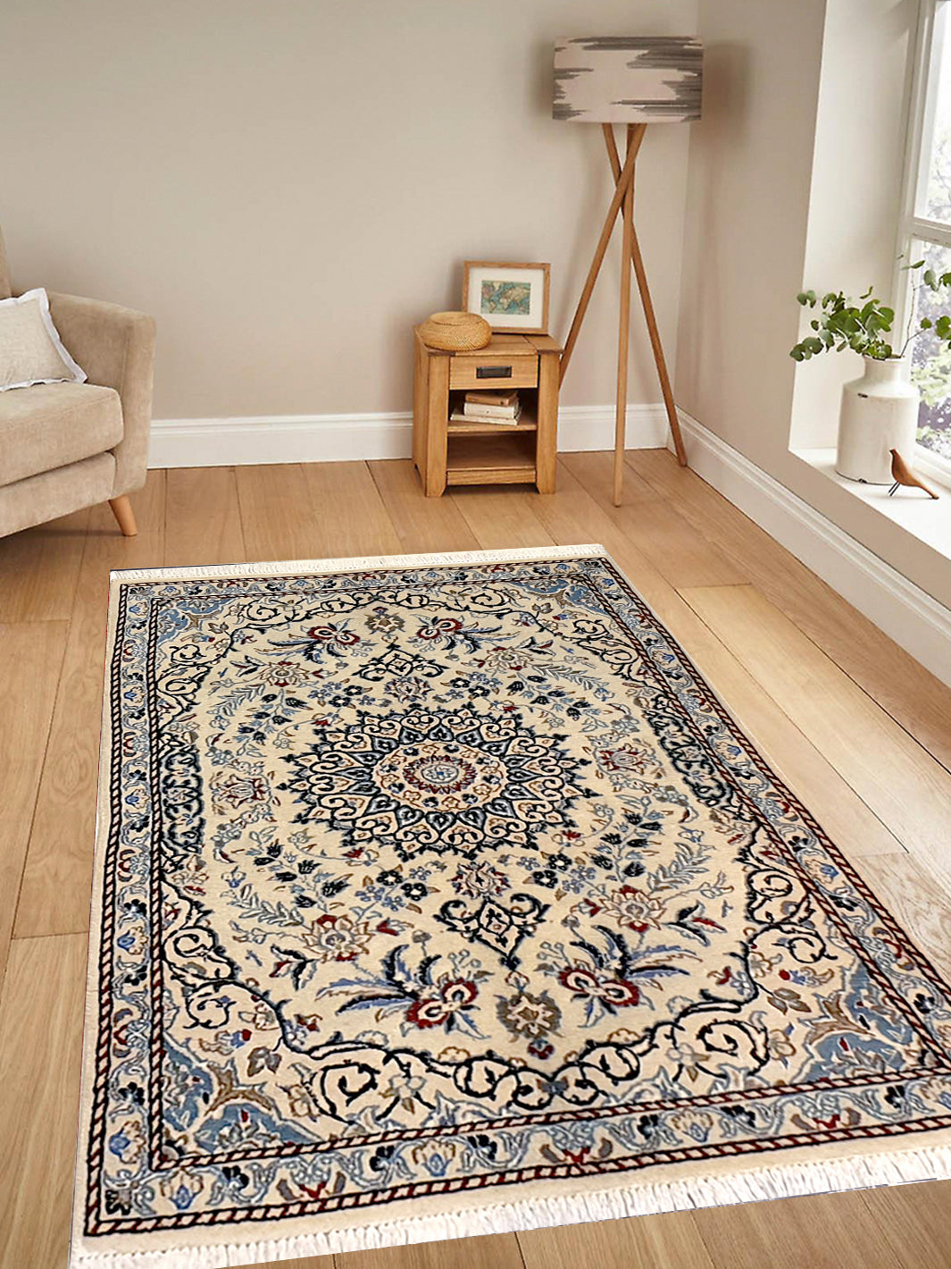 Persian Nain Design Cream and Light Blue - 2.10 x 4.6 FT - AR3440