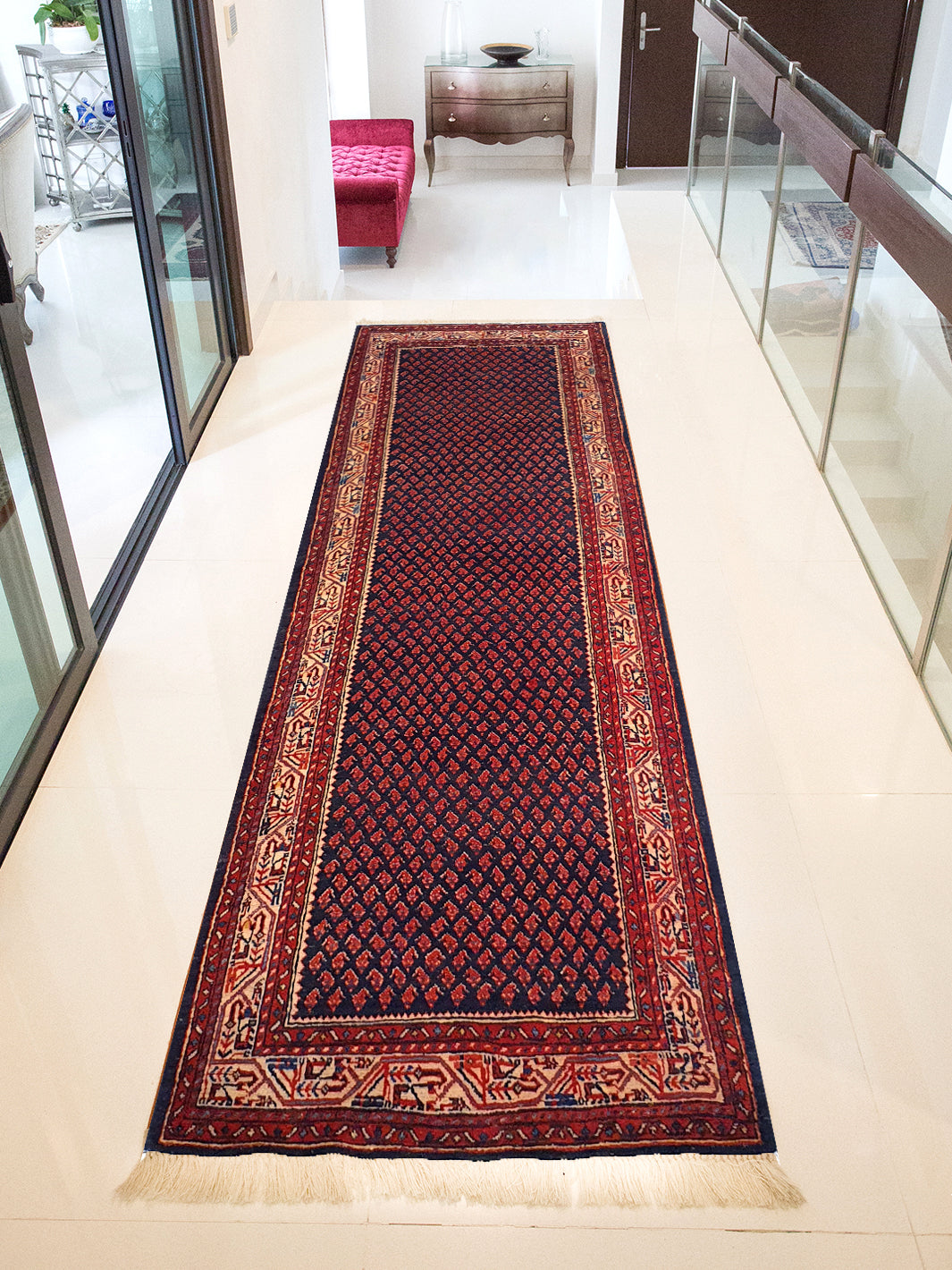 Persian Boutique Wool Runner Blue With Red Border-AR3203