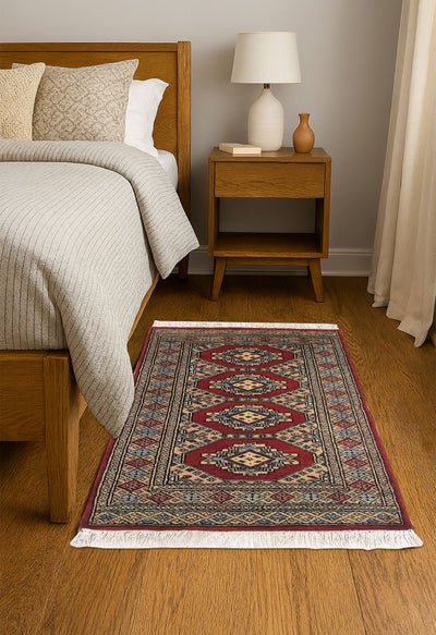 SUPERFINE BUKHARA RED WITH 4 MEDALLION & MULTICOLOUR BORDER - AR3979