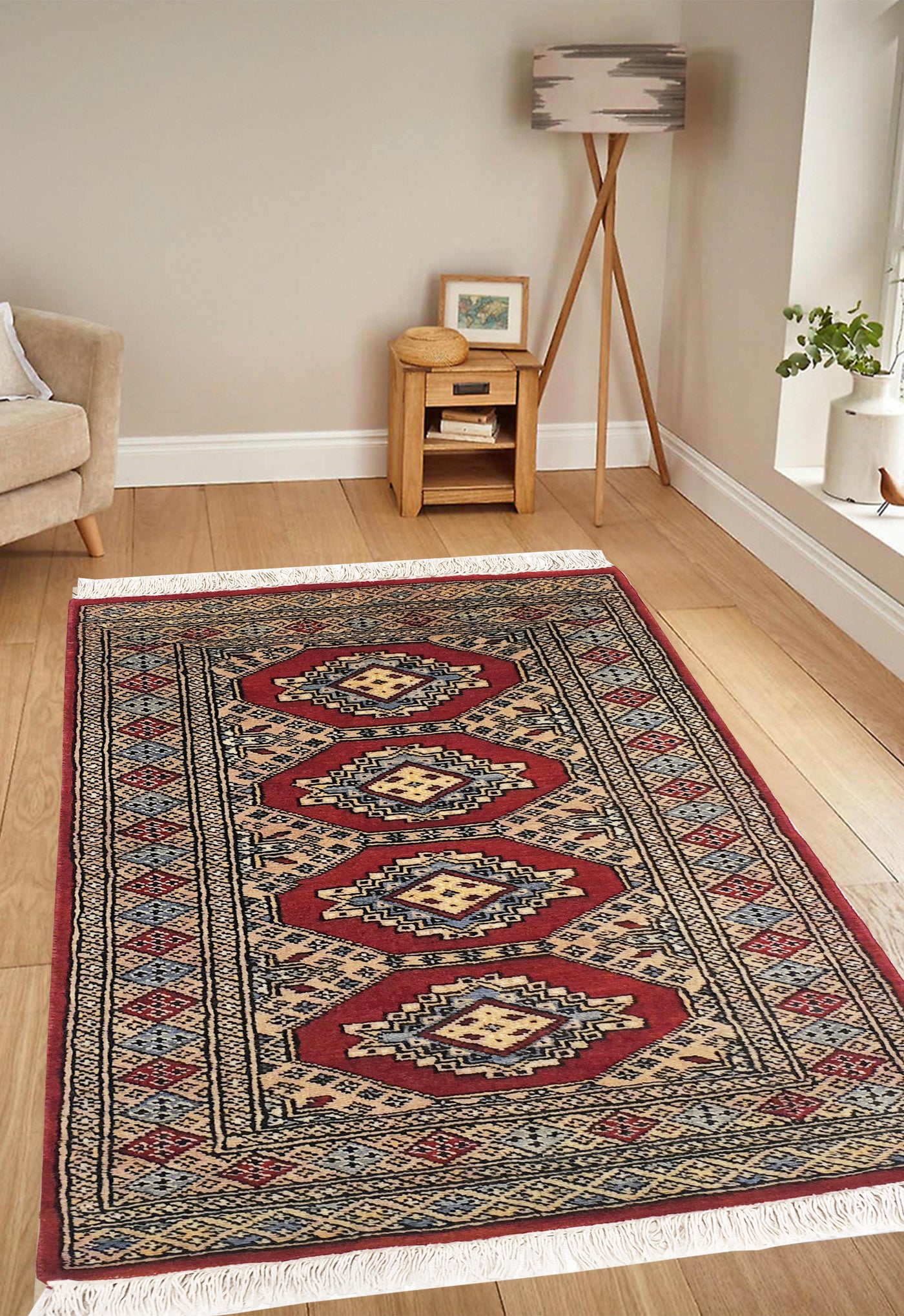 SUPERFINE BUKHARA RED WITH 4 MEDALLION & MULTICOLOUR BORDER - AR3979