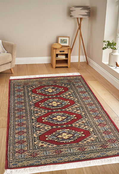 SUPERFINE BUKHARA RED WITH 4 MEDALLION & MULTICOLOUR BORDER - AR3979