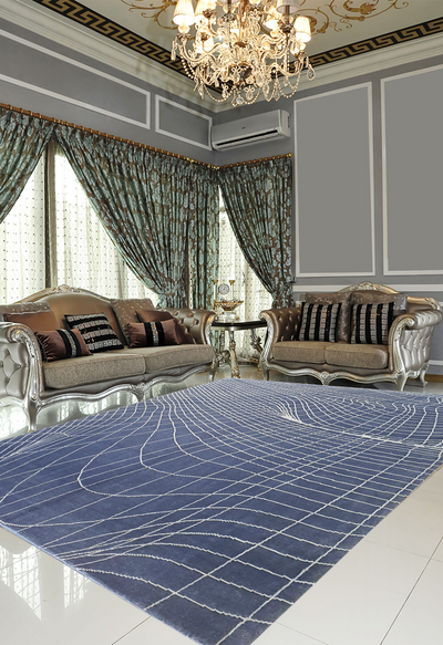Superfine Modern Abstract Design Allover Lines Motif Grey With White Silk Motif-VP149