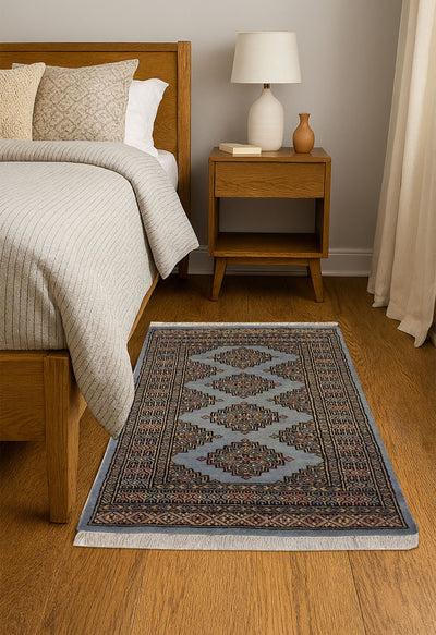 SUPERFINE BUKHARA GREY WITH 3 MEDALLION & BROWN BORDER - AR3999