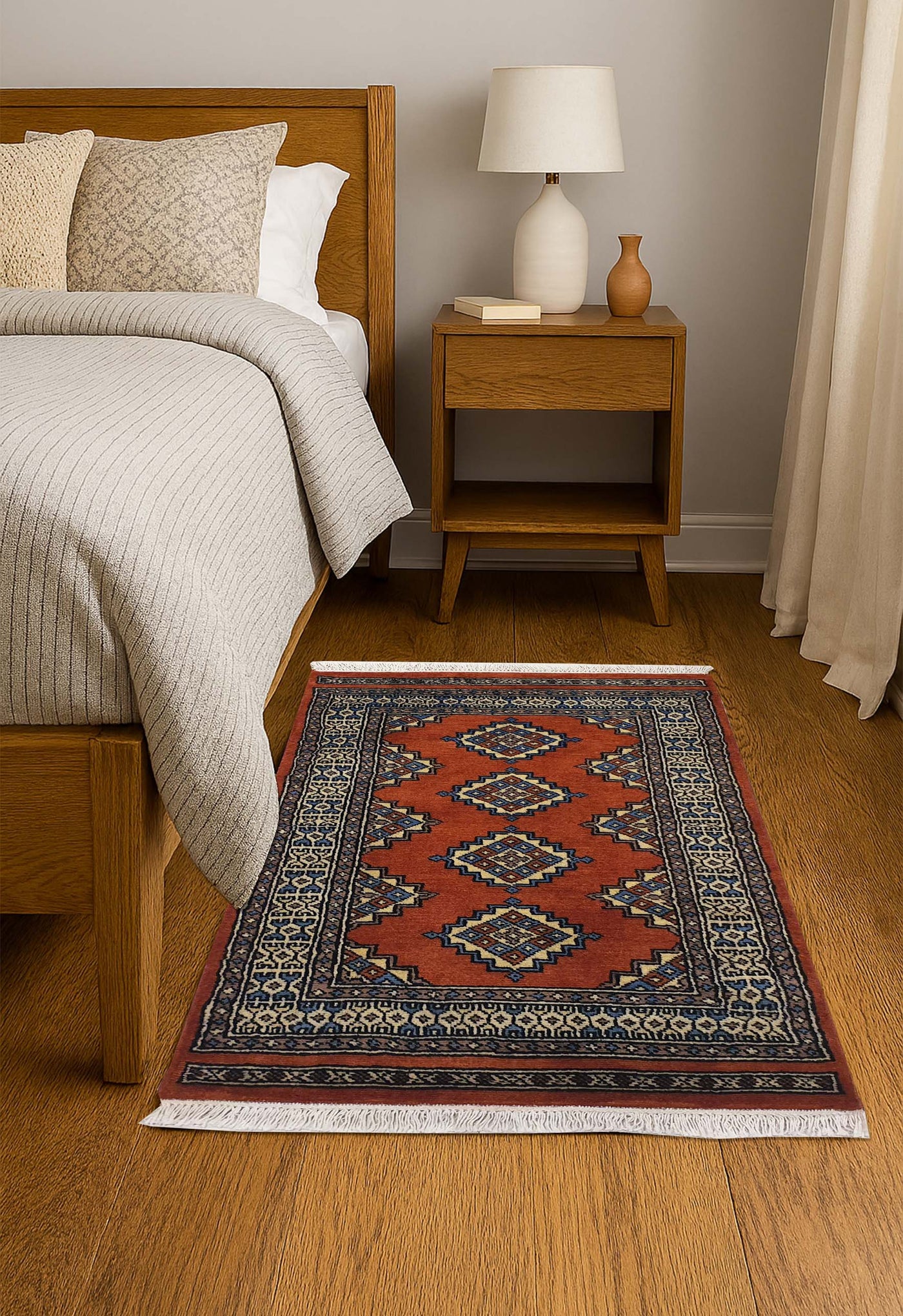 SUPERFINE BUKHARA ORANGE & BLUE WITH 3 MEDALLION & BROWN BORDER - AR3995