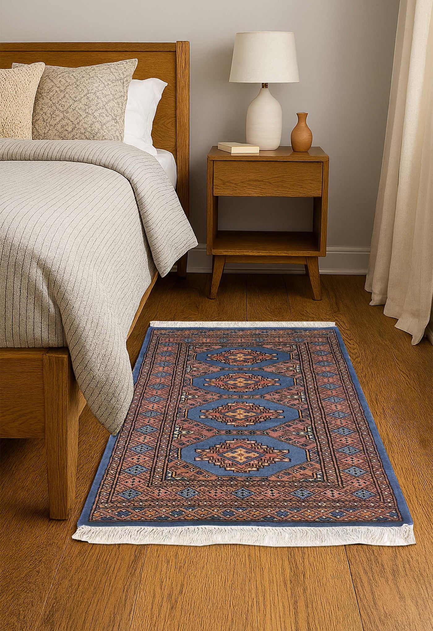 SUPERFINE BUKHARA LIGHT BLUE WITH 4 MEDALLION PINK & BROWN BORDER - AR3987