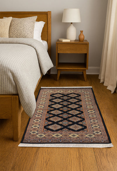 SUPERFINE BUKHARA BLACK ALLOVER DIAMOND DESIGN WITH SILK - AR4001