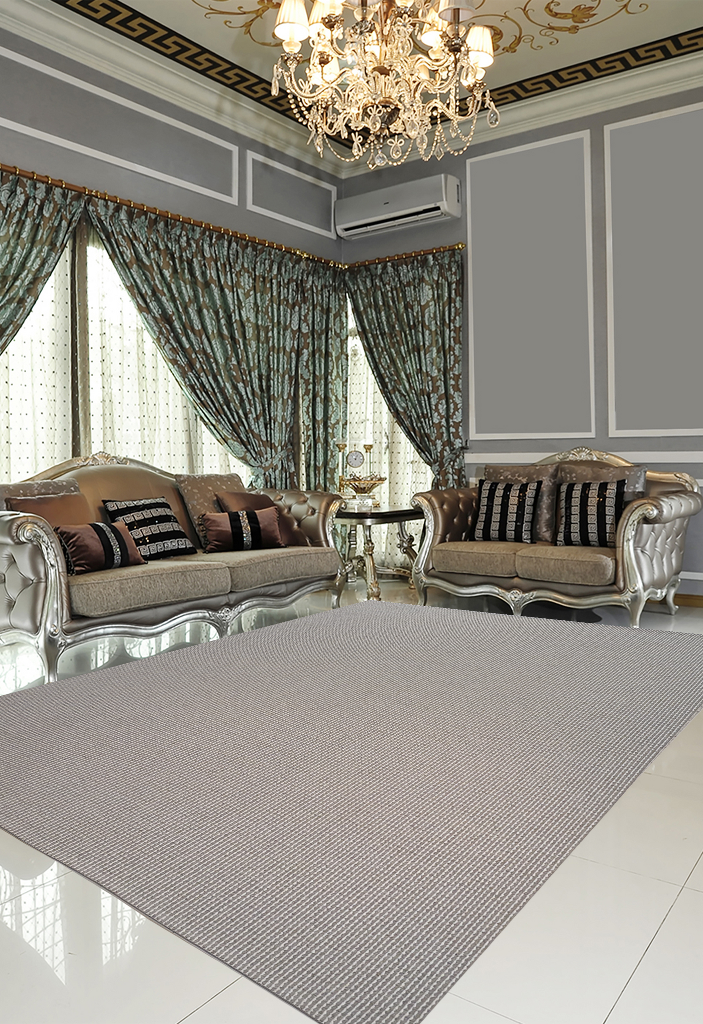 MACHINE MADE VELVET SPRING STRIPES CREAM & GREY - MM060