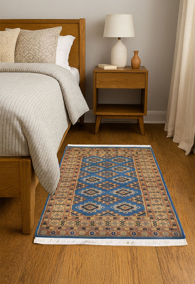 SUPERFINE BUKHARA SEA BLUE ALLOVER DESIGN WITH SILK - AR4000