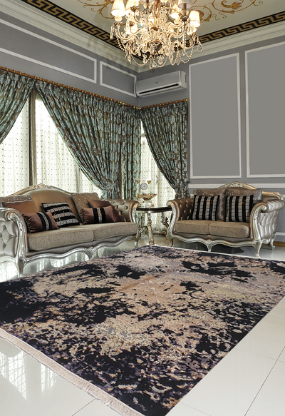 Superfine Galaxy Design Broken Design Silk and Wool Black and Cream-VP164