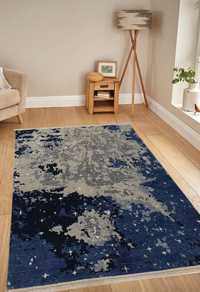 Superfine Persian Silk and Wool Galaxy Design Wool Light Grey, Dark Grey, Light Blue and Dark Blue-VP004