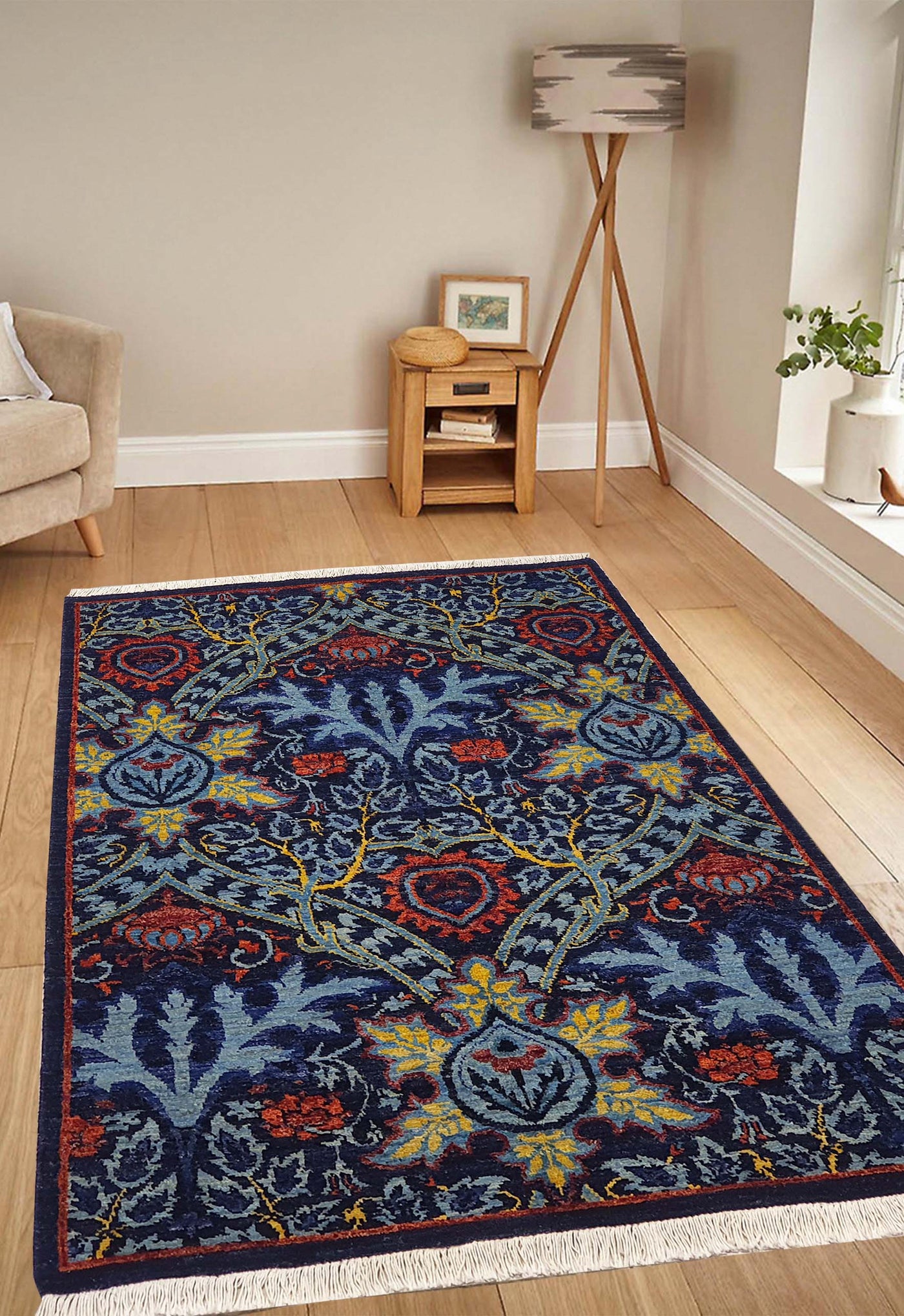 Superfine Khazak Dark Blue Tree Of Life Design - AR2843
