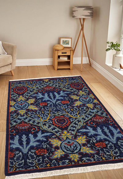 Superfine Khazak Dark Blue Tree Of Life Design - AR2843