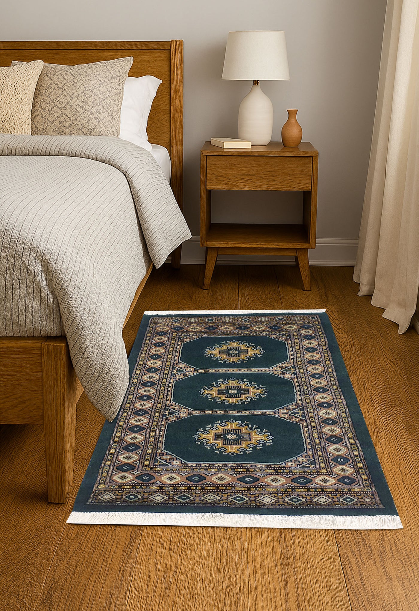 SUPERFINE BUKHARA GREEN & BROWN WITH 3 MEDALLION INLET SILK - AR3996