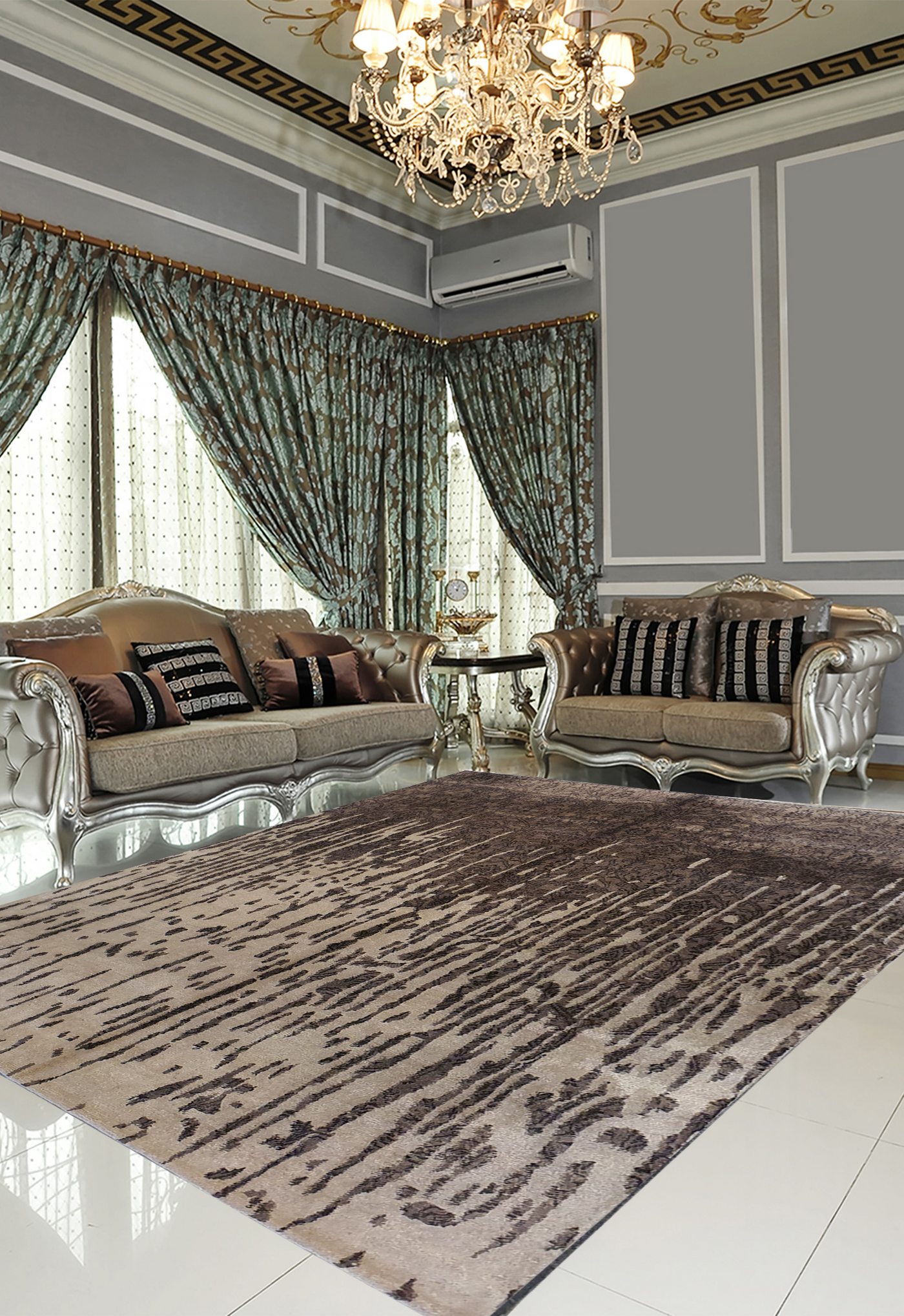 Superfine Galaxy One Side Broken Design Silk and Wool Brown and Cream-VP145