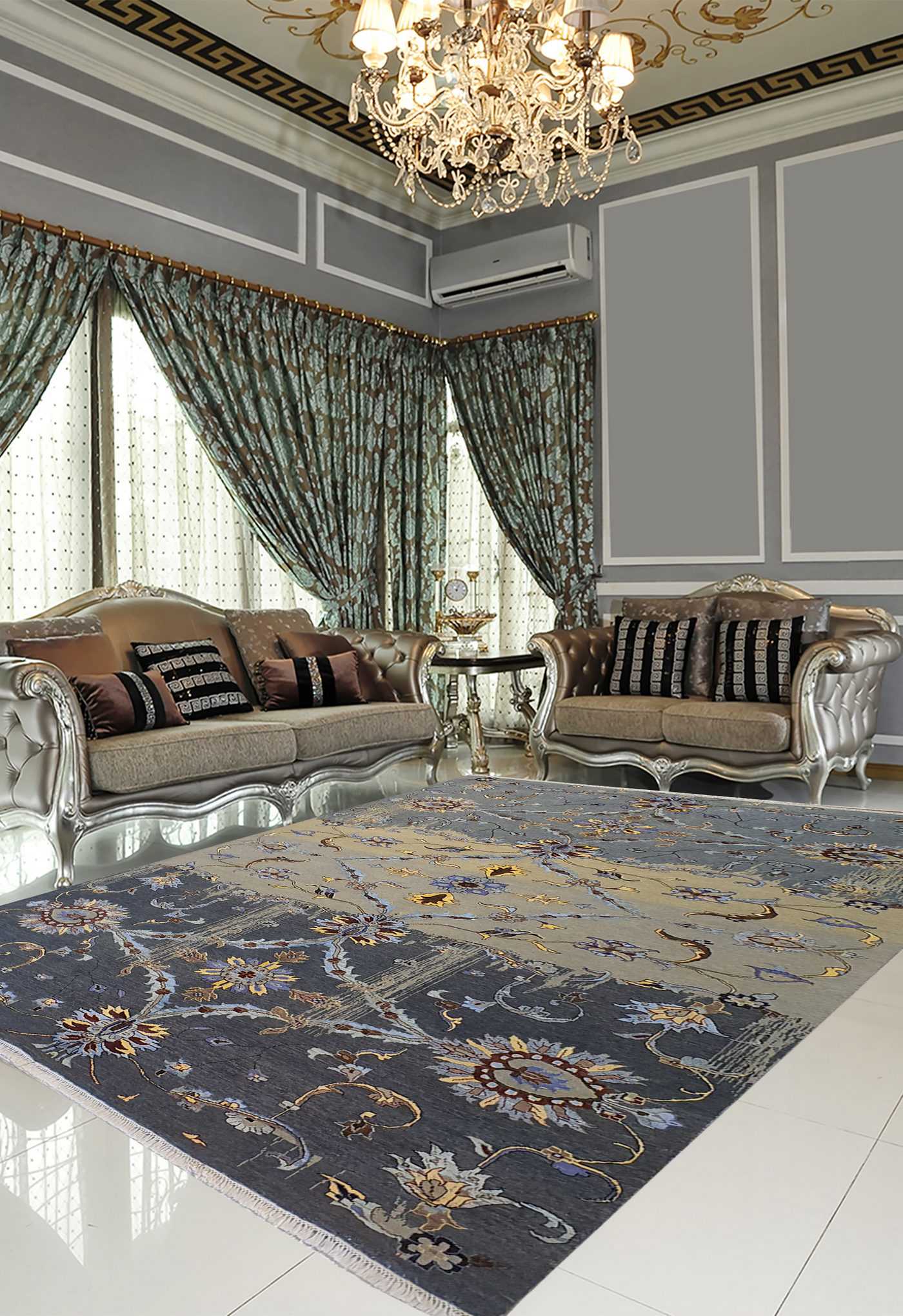 Persian Classic Floral Design Cream and Grey - VP143