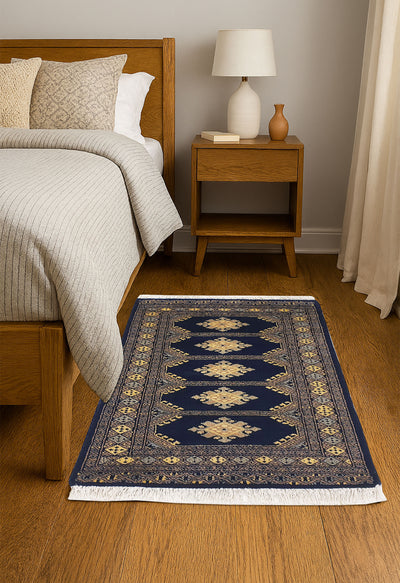 SUPERFINE BUKHARA DARK BLUE WITH 5 MEDALLION BROWN & GREY BORDER - AR3990